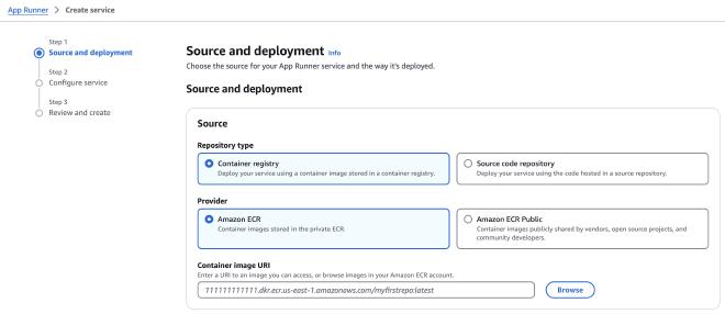 AWS App Runner Create Service Step 1